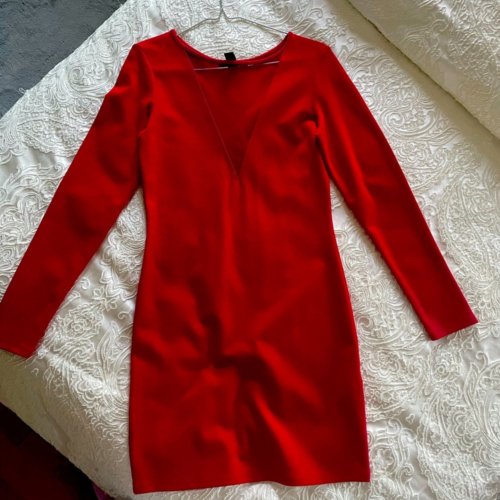 Deep V neck Bodycon Red dress